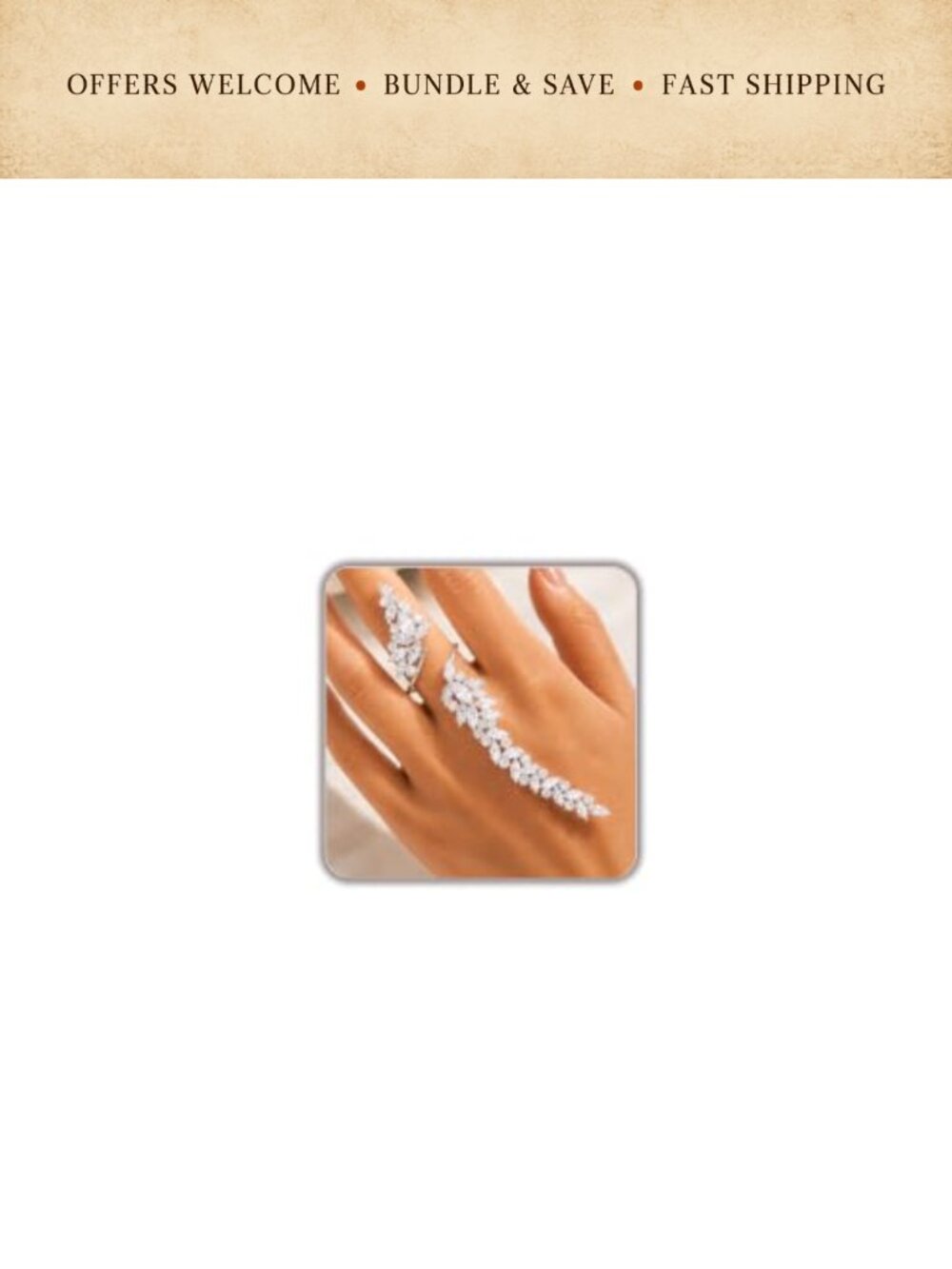 Rhinestone Leaf Wrap Ring Statement Brass Adjustable Wedding Prom Jewelry